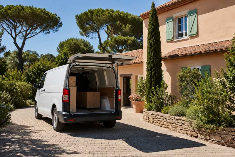 Fourgon hayon ouvert devant un immeuble marseillais, chargement des encombrants