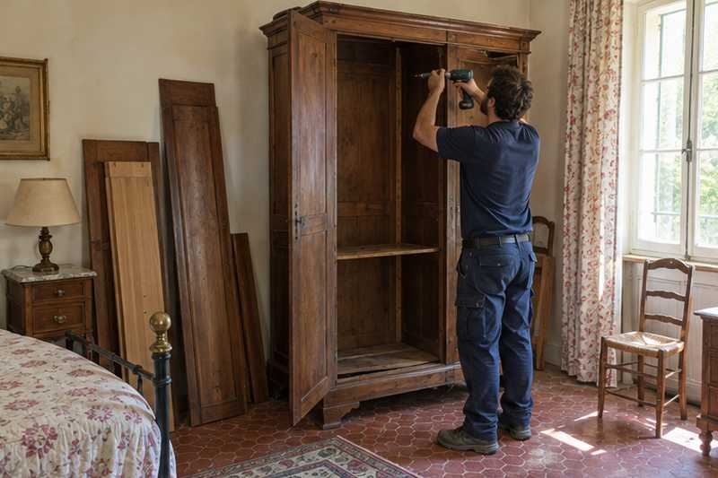 Armoire ancienne démontée sur place à la visseuse, Cannes, La Californie