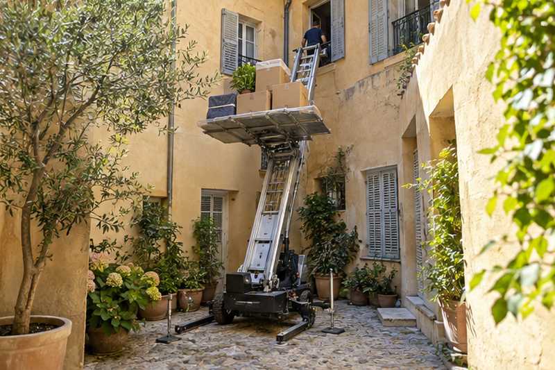Monte-meubles compact dans une cour étroite, Cannes, Carnot