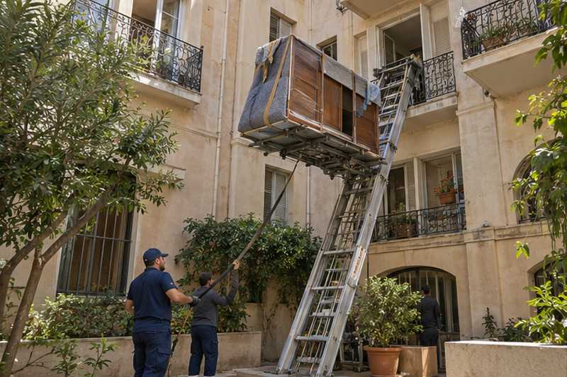 Meuble de séjour démonté descendu en éléments, Nice, Valrose