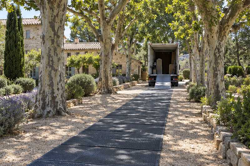 Allée de mas bordée de platanes, chemin de plaques, Saint-Rémy-de-Provence, Alpilles