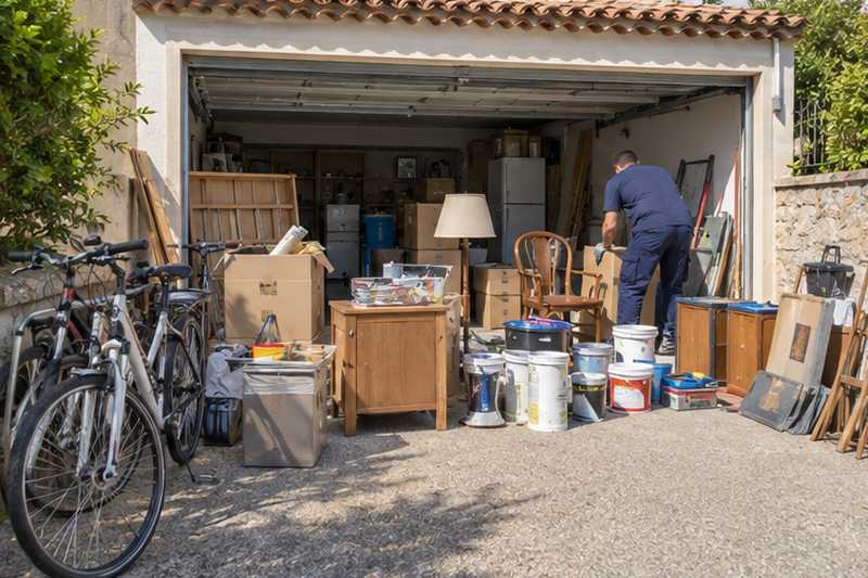 Garage vidé sur l'allée et trié par matière, Salon-de-Provence, Les Bressons