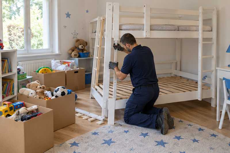 Lits superposés démontés dans une chambre d'enfant, Vence